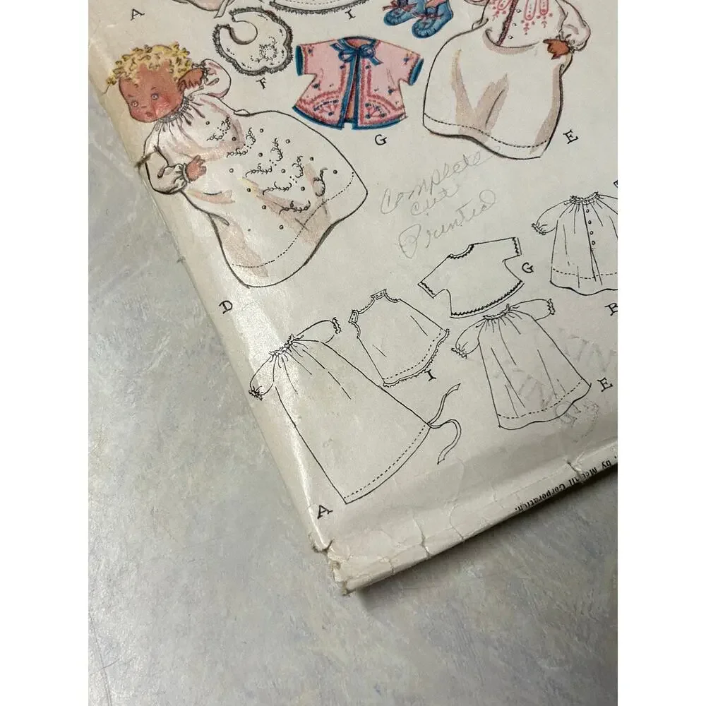 Vintage 1940's McCall Pattern #773 Baby Embroidered Layette‎ One Size